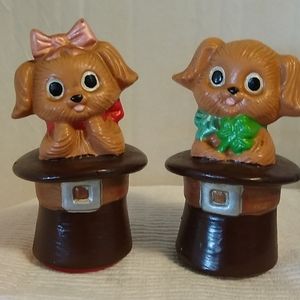 Vintage Puppies in Hats Salt and Pepper Shakers